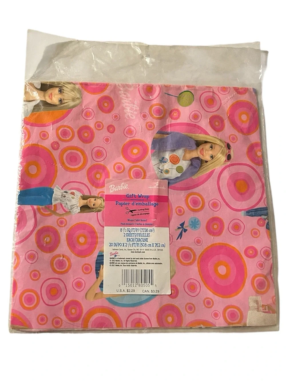new vintage y2k barbie hallmark mattel 2002 gift wrap sheets rare discontinued